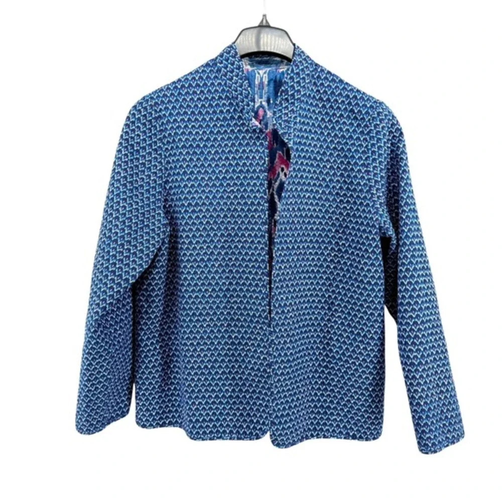 Artisan Quilted Womens M/L Pre-Owned Reversible Jacket Ikat Print‎ Collarless